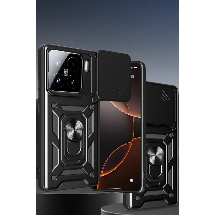 Mey İthalat®  Xiaomi Mi 15 Pro Kılıf Pars Lens Yüzüklü Silikon - Siyah