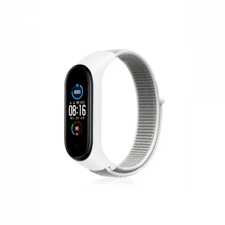 Mey İthalat®  Xiaomi Mi Band 4 Hasırlı Cırtcırtlı Kordon - Beyaz