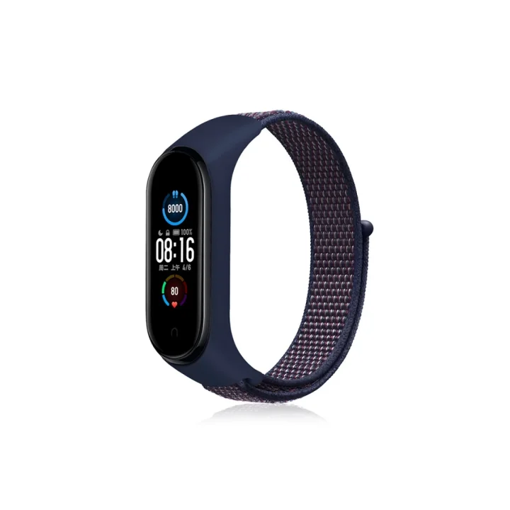 Mey İthalat®  Xiaomi Mi Band 4 Hasırlı Cırtcırtlı Kordon - Lacivert-Mor