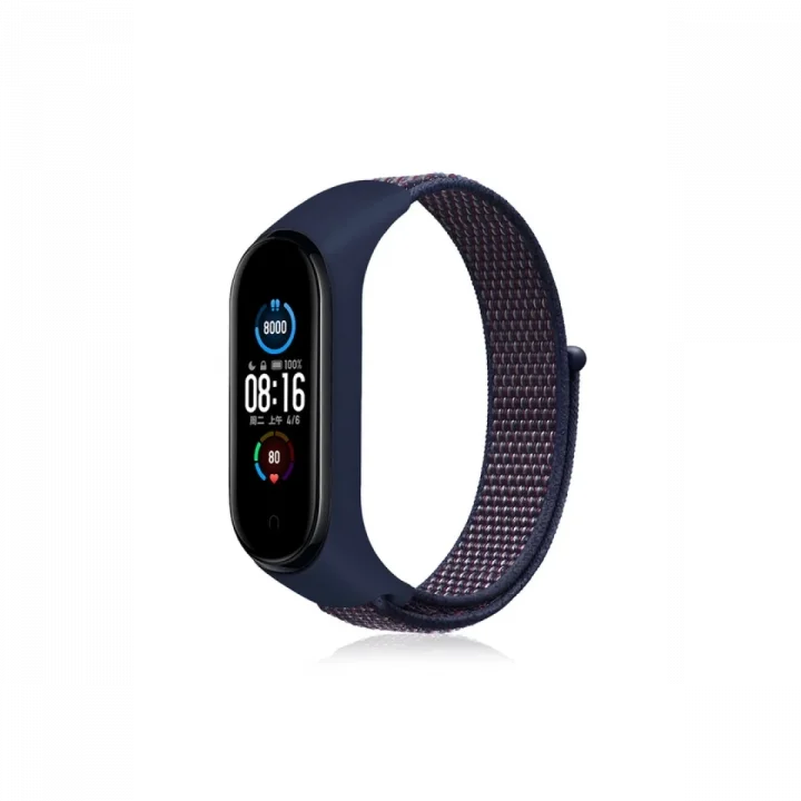 Mey İthalat®  Xiaomi Mi Band 4 Hasırlı Cırtcırtlı Kordon - Lacivert-Mor