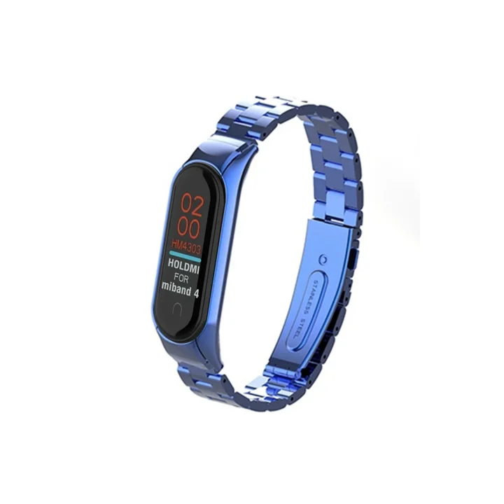 Mey İthalat®  Xiaomi Mi Band 4 Metal Baklalı Kordon - Mavi