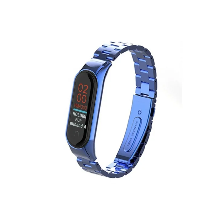Mey İthalat®  Xiaomi Mi Band 4 Metal Baklalı Kordon - Mavi