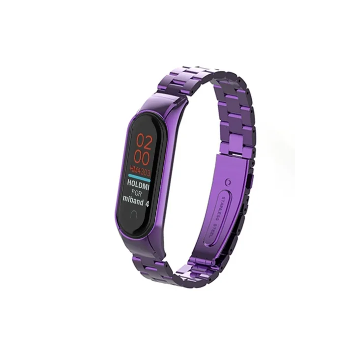 Mey İthalat®  Xiaomi Mi Band 4 Metal Baklalı Kordon - Mor