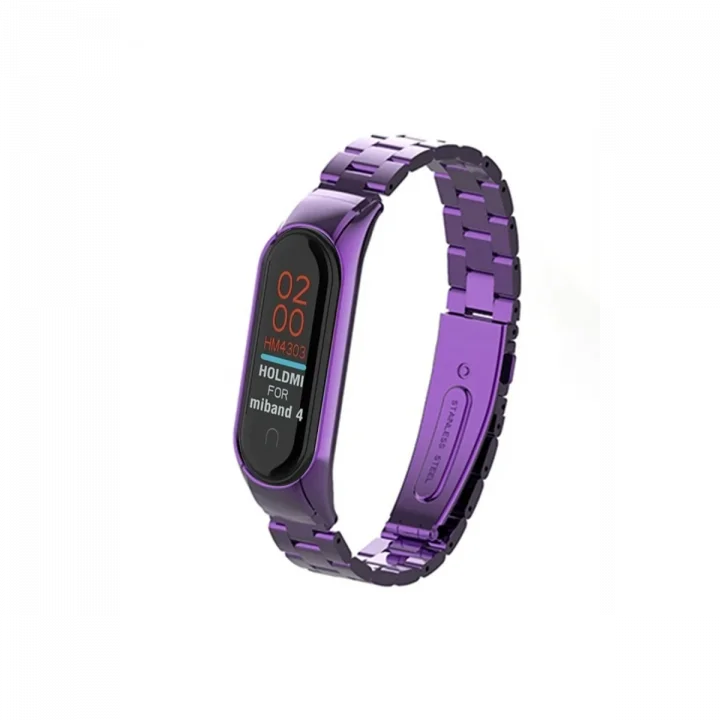 Mey İthalat®  Xiaomi Mi Band 4 Metal Baklalı Kordon - Mor