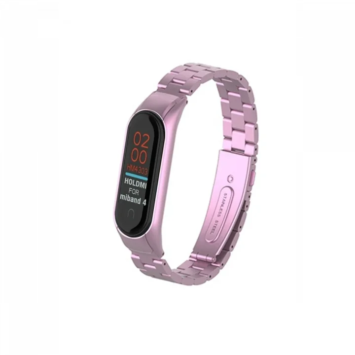 Mey İthalat®  Xiaomi Mi Band 4 Metal Baklalı Kordon - Rose