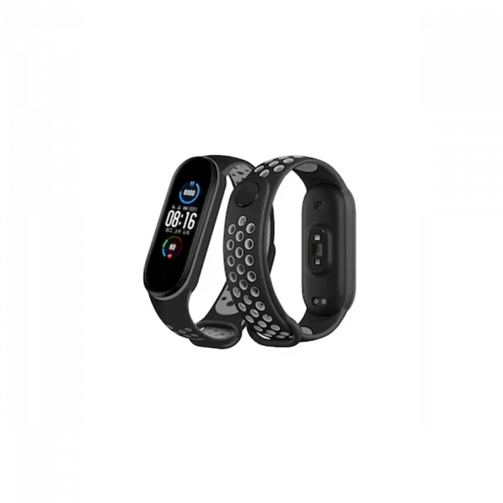 Mey İthalat®  Xiaomi Mi Band 6 Spor Delikli Kordon - Siyah-Gri