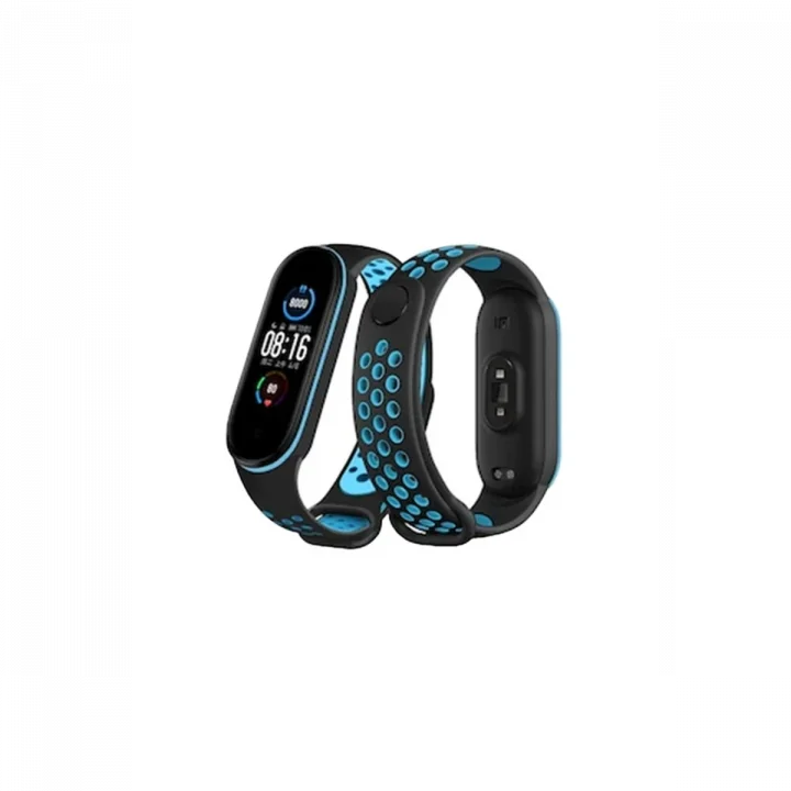 Mey İthalat®  Xiaomi Mi Band 6 Spor Delikli Kordon - Siyah-Mavi