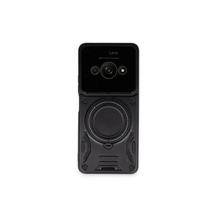 Mey İthalat®   Poco C61 Kılıf Joy Lens Standlı Kapak - Siyah