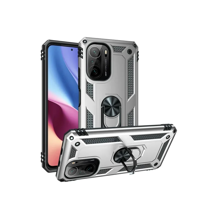 Mey İthalat®  Xiaomi Poco F3 Kılıf Sofya Yüzüklü Silikon Kapak - Gümüş