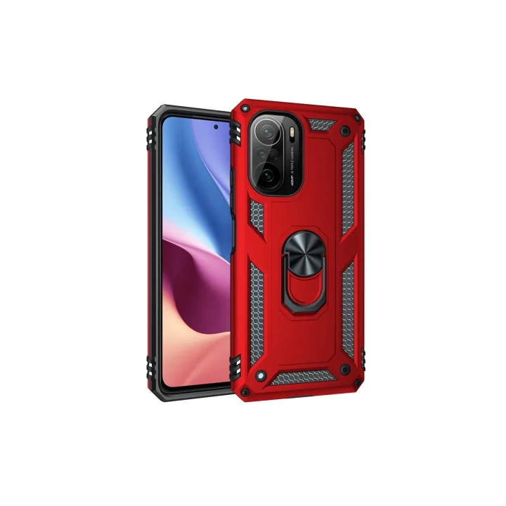 Mey İthalat®  Xiaomi Poco F3 Kılıf Sofya Yüzüklü Silikon Kapak - Kırmızı