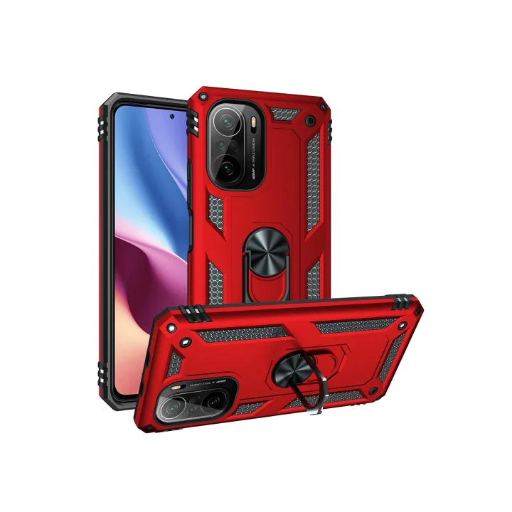 Mey İthalat®  Xiaomi Poco F3 Kılıf Sofya Yüzüklü Silikon Kapak - Kırmızı