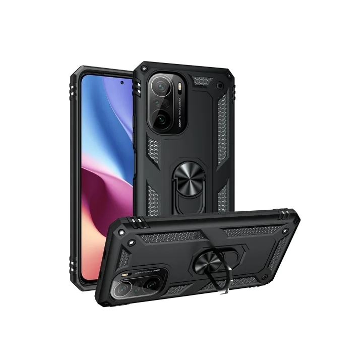 Mey İthalat®  Xiaomi Poco F3 Kılıf Sofya Yüzüklü Silikon Kapak - Siyah