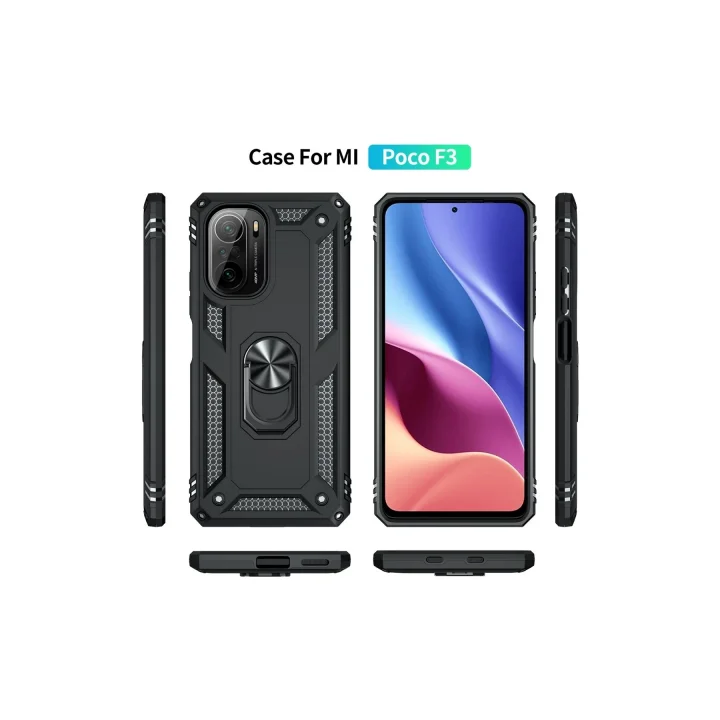 Mey İthalat®  Xiaomi Poco F3 Kılıf Sofya Yüzüklü Silikon Kapak - Siyah