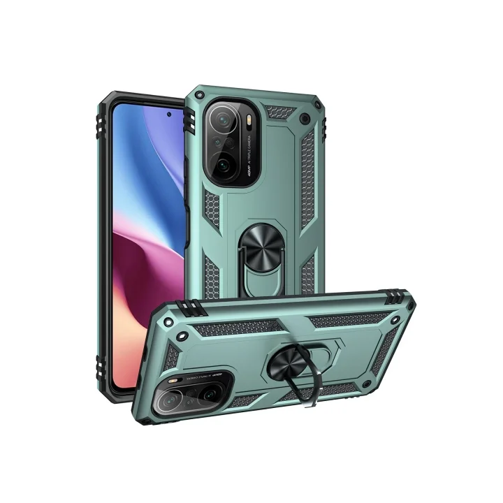 Mey İthalat®  Xiaomi Poco F3 Kılıf Sofya Yüzüklü Silikon Kapak - Yeşil