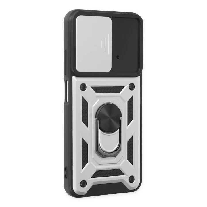 Mey İthalat®  Xiaomi Poco M4 Pro 4G Kılıf Pars Lens Yüzüklü Silikon - Gümüş