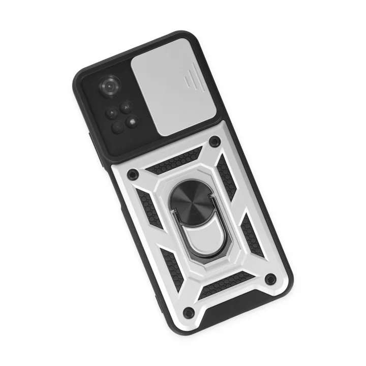 Mey İthalat®  Xiaomi Poco M4 Pro 4G Kılıf Pars Lens Yüzüklü Silikon - Gümüş