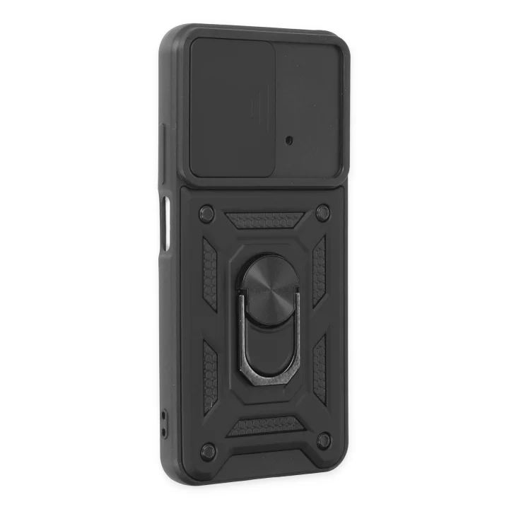 Mey İthalat®  Xiaomi Poco M4 Pro 4G Kılıf Pars Lens Yüzüklü Silikon - Siyah