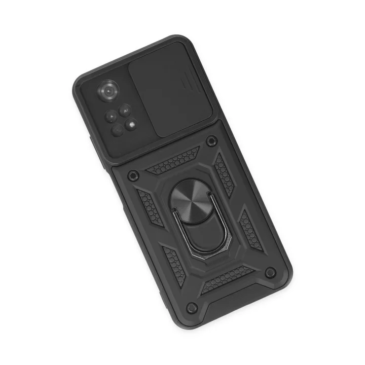 Mey İthalat®  Xiaomi Poco M4 Pro 4G Kılıf Pars Lens Yüzüklü Silikon - Siyah