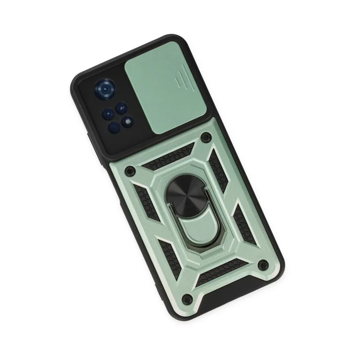 Mey İthalat®  Xiaomi Poco M4 Pro 4G Kılıf Pars Lens Yüzüklü Silikon - Yeşil