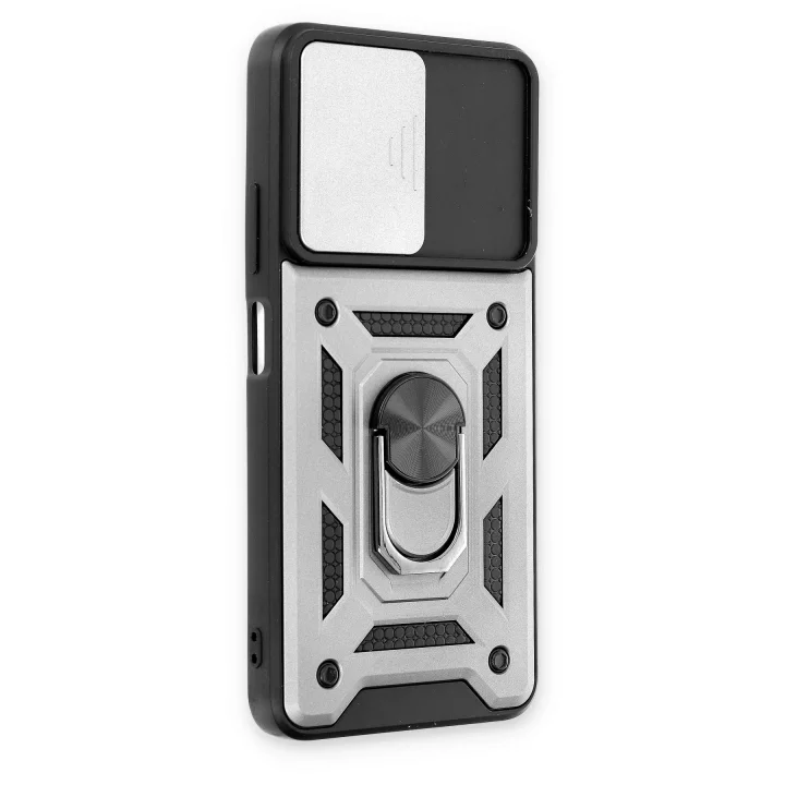 Mey İthalat®  Xiaomi Poco M4 Pro 5G Kılıf Pars Lens Yüzüklü Silikon - Gümüş