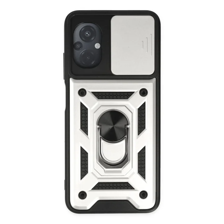 Mey İthalat®  Xiaomi Poco M5 Kılıf Pars Lens Yüzüklü Silikon - Gümüş