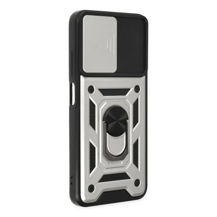 Mey İthalat®  Xiaomi Poco M5 Kılıf Pars Lens Yüzüklü Silikon - Gümüş