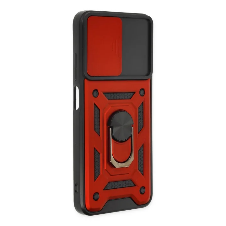 Mey İthalat®  Xiaomi Poco M5 Kılıf Pars Lens Yüzüklü Silikon - Kırmızı