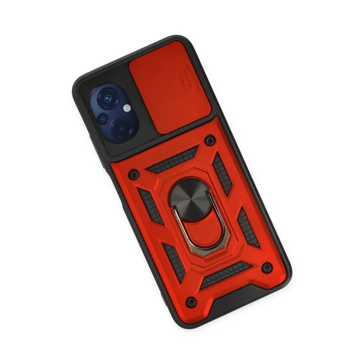 Mey İthalat®  Xiaomi Poco M5 Kılıf Pars Lens Yüzüklü Silikon - Kırmızı