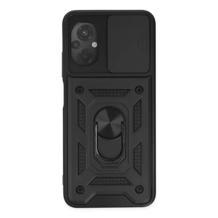 Mey İthalat®  Xiaomi Poco M5 Kılıf Pars Lens Yüzüklü Silikon - Siyah