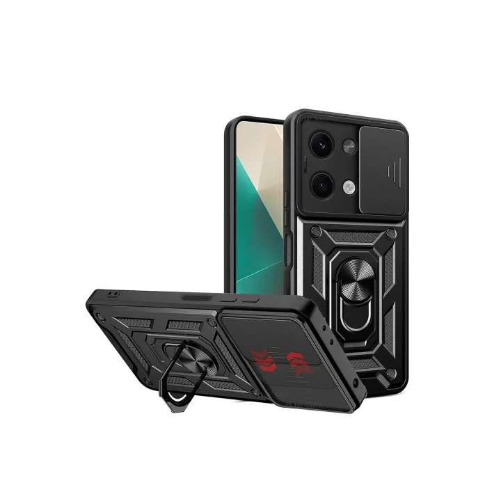 Mey İthalat®  Xiaomi Poco X6 Kılıf Pars Lens Yüzüklü Silikon - Siyah