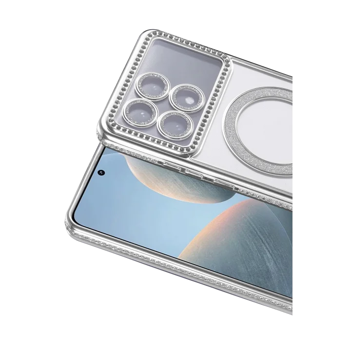 Mey İthalat®  Xiaomi Poco X6 Pro Joke Simli Magneticsafe Kılıf - Gümüş