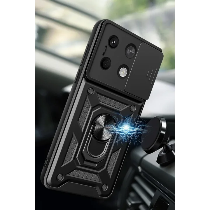 Mey İthalat®  Xiaomi Poco X6 Pro Kılıf Pars Lens Yüzüklü Silikon - Kırmızı