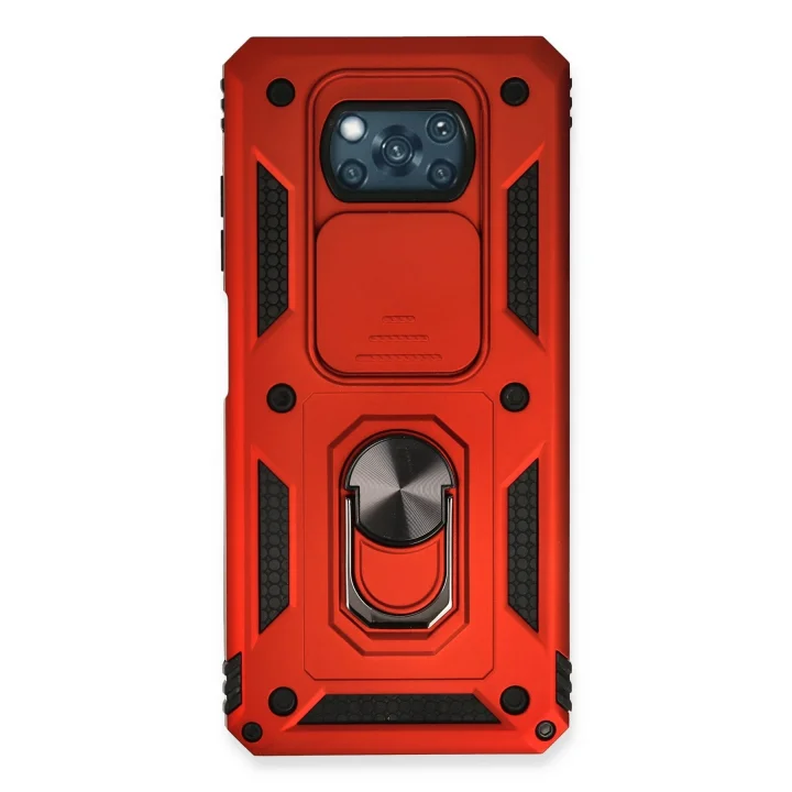 Mey İthalat®  Xiaomi Pocophone X3 Kılıf Pars Lens Yüzüklü Silikon - Kırmızı