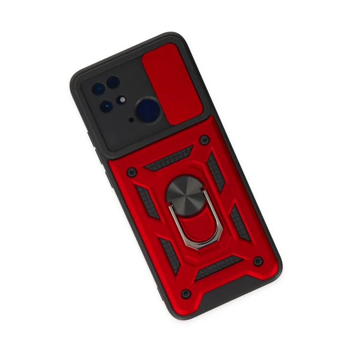 Mey İthalat®  Xiaomi Redmi 10C Kılıf Pars Lens Yüzüklü Silikon - Kırmızı