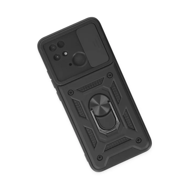 Mey İthalat®  Xiaomi Redmi 10C Kılıf Pars Lens Yüzüklü Silikon - Siyah