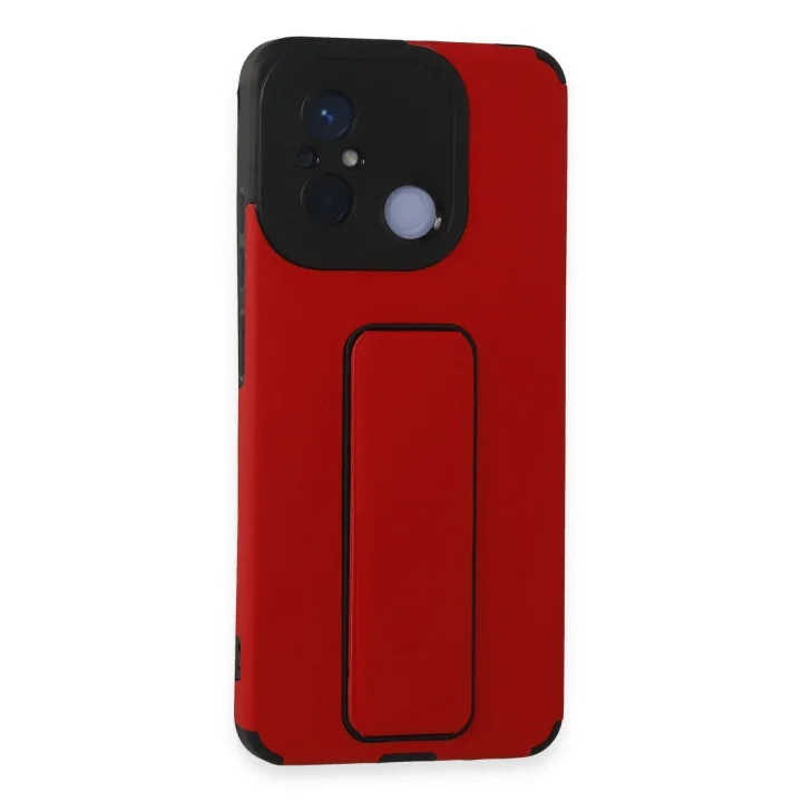 Mey İthalat®   Redmi 12C Kılıf Mega Standlı Silikon - Kırmızı