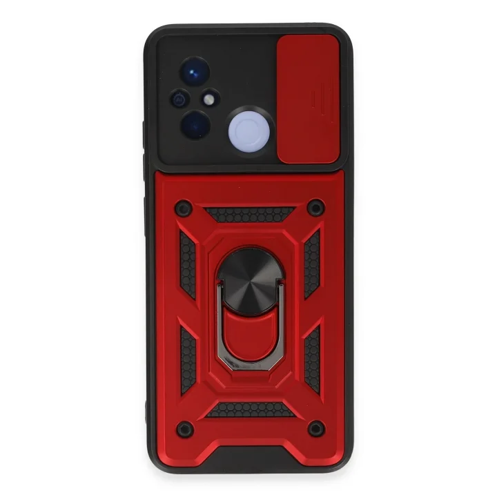 Mey İthalat®  Xiaomi Redmi 12C Kılıf Pars Lens Yüzüklü Silikon - Kırmızı
