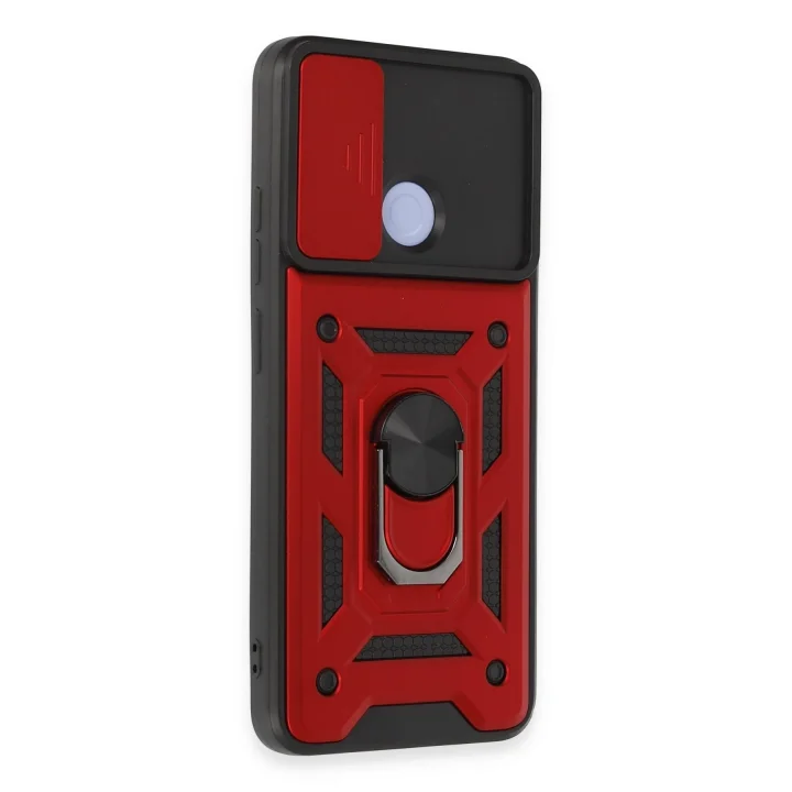 Mey İthalat®  Xiaomi Redmi 12C Kılıf Pars Lens Yüzüklü Silikon - Kırmızı