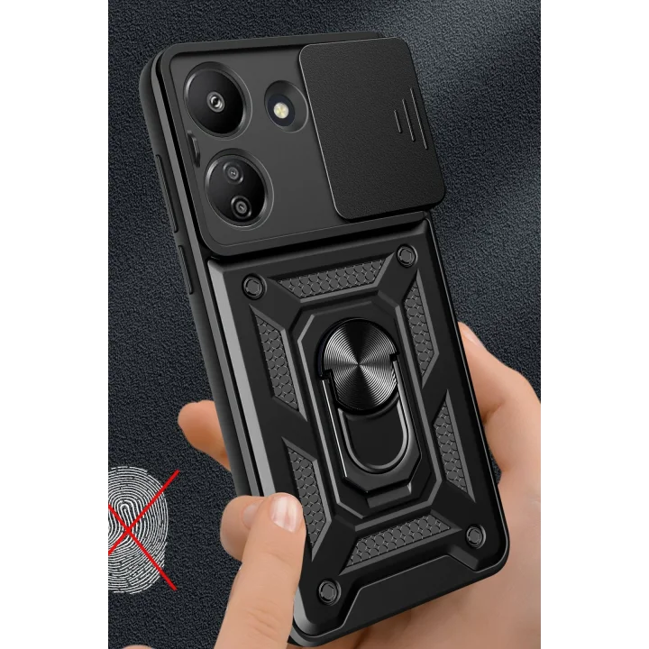 Mey İthalat®   Redmi 13C Kılıf Pars Lens Yüzüklü Silikon - Siyah