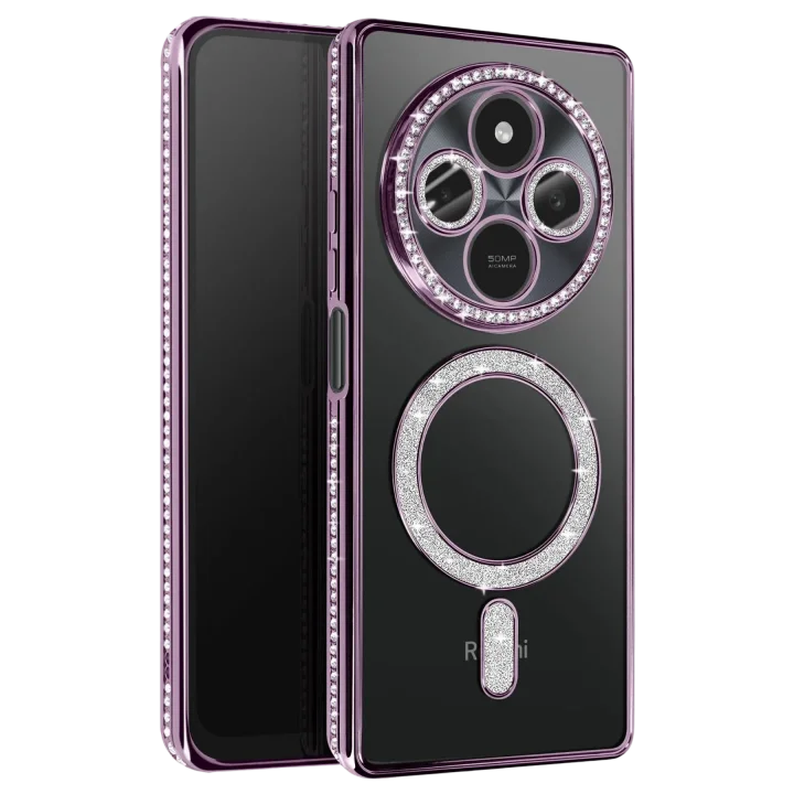 Mey İthalat®   Redmi 14C Joke Simli Magneticsafe Kılıf - Derin Mor