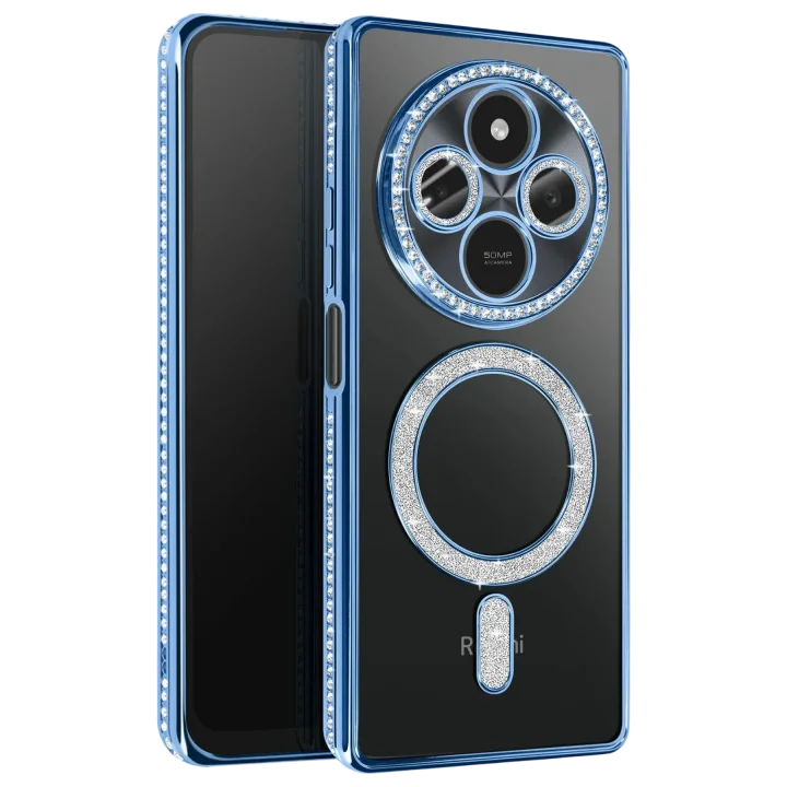 Mey İthalat®   Redmi 14C Joke Simli Magneticsafe Kılıf - Mavi