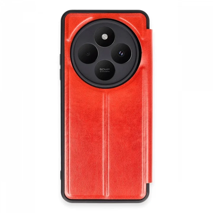 Mey İthalat®   Redmi 14C Kılıf Flip Cover - Kırmızı