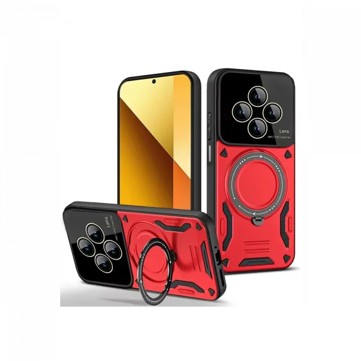 Mey İthalat®  Xiaomi Redmi 14C Kılıf Joy Lens Standlı Kapak - Kırmızı