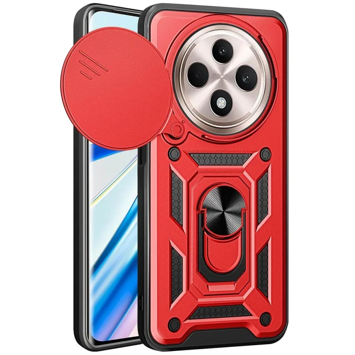 Mey İthalat®  Xiaomi Redmi 14C Kılıf Pars Lens Yüzüklü Silikon - Kırmızı