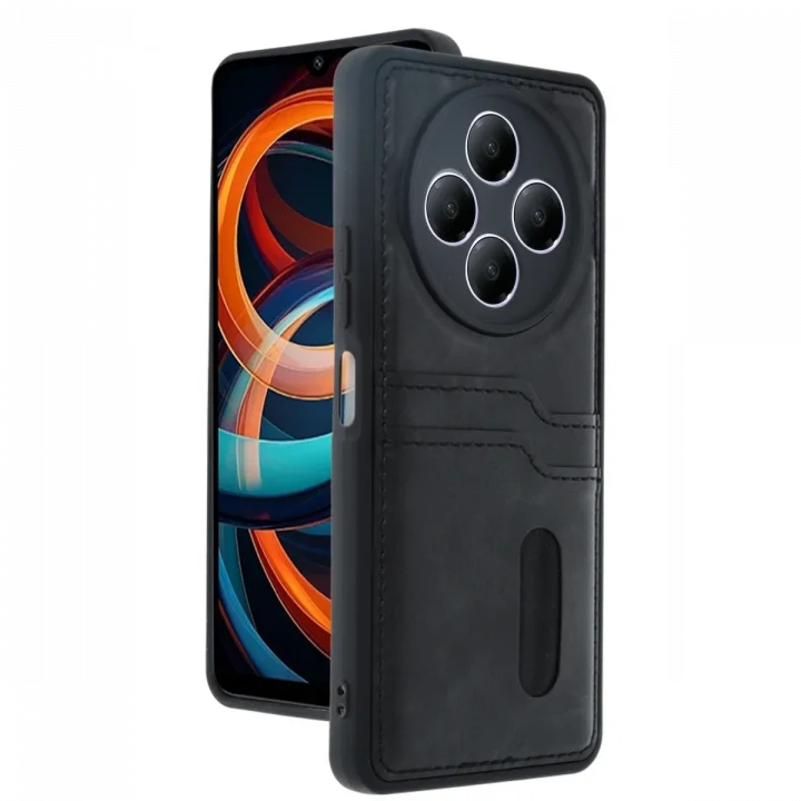 Mey İthalat®  Xiaomi Redmi 14C Kılıf Sara Kartvizitli Deri Kılıf - Siyah