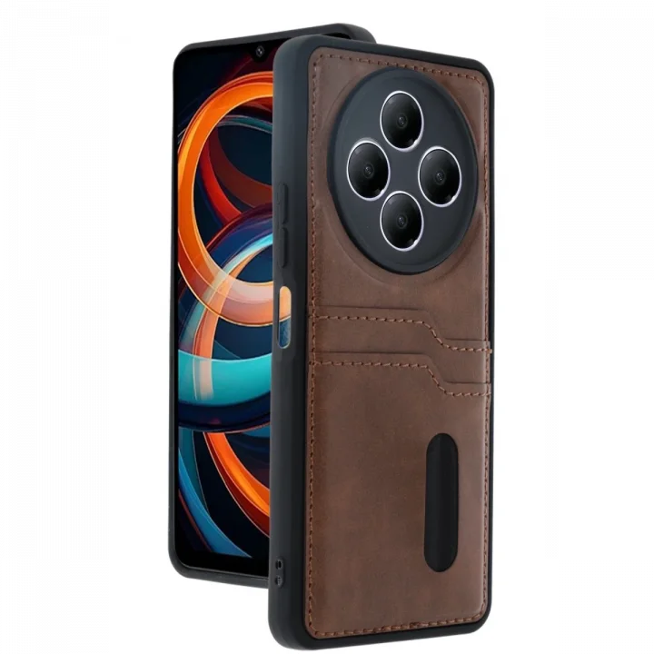 Mey İthalat®  Xiaomi Redmi 14C Kılıf Sara Kartvizitli Deri Kılıf - Taba