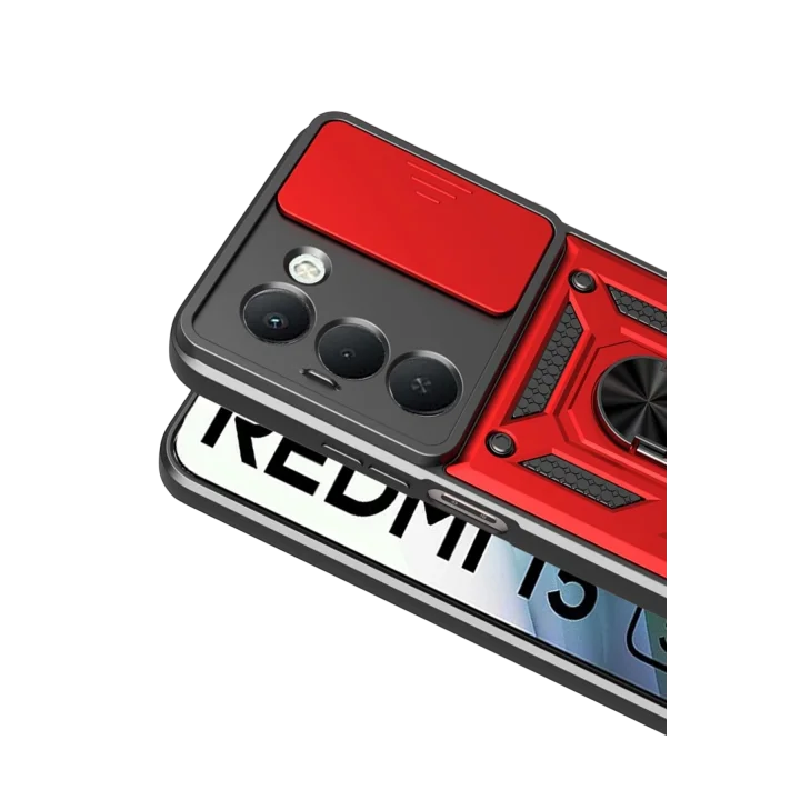 Mey İthalat®  Xiaomi Redmi 15 4G Pars Lens Yüzüklü Silikon - Kırmızı