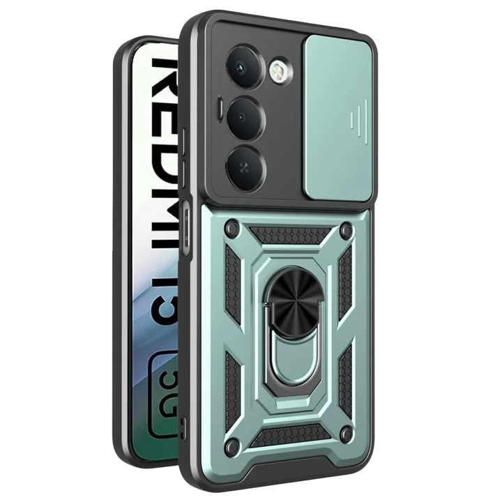 Mey İthalat®  Xiaomi Redmi 15 4G Pars Lens Yüzüklü Silikon - Yeşil