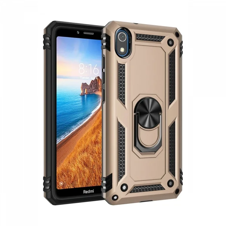 Mey İthalat®   Redmi 7A Kılıf Sofya Yüzüklü Silikon Kapak - Gold
