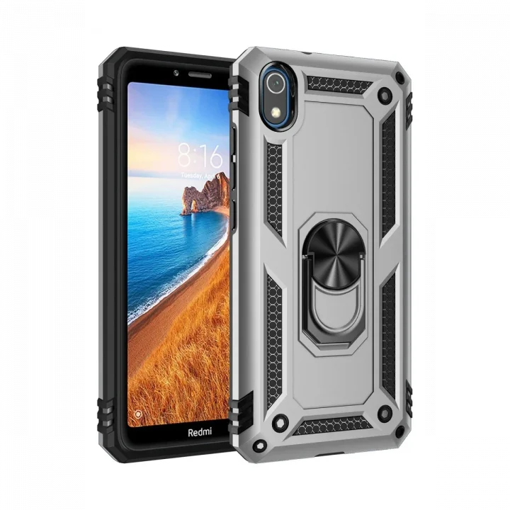 Mey İthalat®   Redmi 7A Kılıf Sofya Yüzüklü Silikon Kapak - Gümüş
